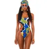 2020 Afrika Baskı Tek Parça Mayo Mayo Kadınlar Kadın Derin V Yaka Bandaj Mayo Monokini Brezilyalı Trikini Thong T200708