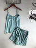 Ice Silk Twinset Sleepwears Korean Solid Color Women Pajamas Camisole Pajama Set Woman Summer Vest Shorts Suit