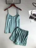 Ice Silk Twinset Sleepwears Korean Solid Color Women Pamas Camisole Pama Set Woman Summer Vest Shorts Suit