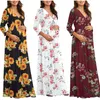 Mutterschaft Kleider Lange Für Schwangere Frauen Casual Blumen Druck 3/4 Hülse V-ausschnitt Maxi Wrap Kleid Schwangerschaft Kleidung Vestidos #