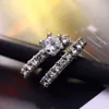 2PC Bridal Ring Silver Color Cubic Zircon Wedding Crystal Rings для женщин свадебные вовлеченные ювелирные изделия подарки