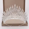 Headpieces Trendiga Silver Färg Strass Kristall Queen Big Crown Bröllop Tiara Kvinnor Skönhetstävling Brud Hår Accessoarer Smycken