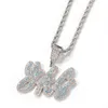 A-Z Nom personnalisé Colliers Glacé Bleu Zircon Nom Pendentif Charme Pour Hommes Femmes Or Argent Couleur Zircon Cubique avec Chaîne De Corde G206R