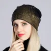 Bonnets bronzants Geebro femmes chapeau printemps laine tricoté Slouchy Beanie pour femmes dames métallisé couleur Skull Cap Balaclava Y201024