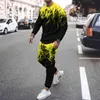 Men's 3D flame printing long-sleeved T-shirt + trousers two-piece comfortable and breathable thin casual suit G1222