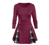 Mode nouvelles femmes col rond et manches longues plaid jupe Lagest dames fête robes décontractées taille L-5XL