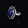 Кластерные кольца овальные синие Lapis 925 стерлингового серебра для женщин антикварные ювелирные изделия обручальные свадьбы годовщины подарка