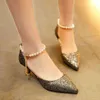 Spring and summer fashion pointed hollow high heels women's thin heel middle heel sexy one button toe sandals