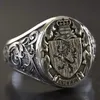 Cluster Ringe Crown Lion Shield Emblem Retro Herrenring