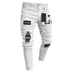 Mäns Jeans Blue White Mens Cool Designer Male Skinny Ripped Destreyed Stretch Slim Fit Hop Byxor Med Hål Mode Män 1