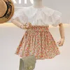 Summer Girls' Clothing Sets Denim Flower Embroidered Lapel Top+Net Yarn Skirt 2PCS Suit Princess Baby Kids Children Clothes 220307