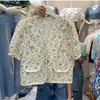 Kadın Knits Tees Yaz Çiçek Pinttted Oymak Nakış Üst Kadınlar Tasarım V Yaka İnci Düğme Kısa Kollu T-shirt Bluz Hırka T