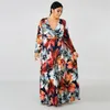 Plus size 3XL 4XL 5XL Summer Women taglia più grande abito monopezzo manica lunga maxi abito sexy stampa abiti larghi bohemien gonne lunghe 4352