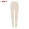 OOTN OFFICE LADIES HIGH WAIST 카키색 바지 여성 스프링 가을 갈색 캐주얼 바지 지퍼 포켓 솔리드 암컷 연필 바지 220104