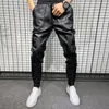 Winter Thick Warm PU Leather Pants Men Clothing 2022 Simple Big Pocket Windproof Casual Motorcycle Trousers Black Plus Size 220212