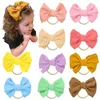 INS Kids Girls 솔리드 컬러 6 인치 큰 Bowknot Hairbands 와플 나일론 머리띠 아기 머리 Bows 머리띠 부티크 액세서리