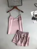 Ice Silk Twinset Sleepwears Korean Solid Color Women Pamas Camisole Pama Set Woman Summer Vest Shorts Suit