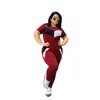 Plus Size 2 Piece Set Women Tracksuits Patchwork Crop Top Short Sleeve Leggings Jogger Sport Suit Stretch Wholesale Drop 211221