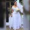 NIGERIA Plus Size Syrenka Suknia ślubna Z Overckirt Train Aso Ebi White Długim Rękawem Kraj Bride Gowns 2022 Zroszony Afrykańska sukienka ślubna Szata de Mariage