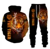 2022 O Tiger 3D Impresso Moletom Com Capuz Homens Set Calças Sportswear Tracksuit Manga Longa Terno de Roupas Masculinas