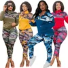 Kvinnors plus-storlek Tracksuits Kvinnor Tvådelt jogging kostymer långärmad kamouflage sportkläder träning tryckt stickat mode casual plus size size