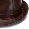 Chapeau homme hiver cuir Fedora cuir de vache Trilby doublure chaude largeur moyenne Gorra Hombre Cortex doux hommes Fashion261D