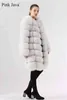 ピンクジャワQC1885到着高品質の実際の毛皮コートジャケット90センチロングベスト女性冬温暖な211220