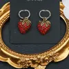 Cute Diamond Strawberry Necklace Double Letter Designer Earrings Sweet Rhinestone Studs Jewelry Sets Wholesale