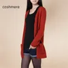 New Cardigan Mulheres Primavera Outono Long Cardigan Senhora Cashmere Material Solto Sweater para Casaco de Outerwear Feminino com Bolsos 201130