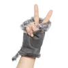Femmes hiver chaud mitaines faux cheveux gants sans doigts élastique mode garder doigt épaissir cadeau sports de plein air rose1