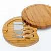 Bamboo Cheese Board and Knife Set Round Charcuterie Boards Swivel Meat Platter Holiday Housewarming Gift Kitchen Tools SEAWAY DWD16170950