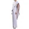 Eleganta Lila Kvinnor Jumpsuits Evening Dresses Jewel Neck Cape Formal Party Gowns Simple Pantsuits Celebrity Dress 2022