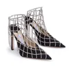 Luxury Designer Sandals Women Crystal Chain Pointed Heels Black Suede Mules Designer Party Bridesmaids Wedding Pumps 35-41