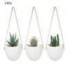 3 pièces porte-pot de fleur de maison succulente décorative avec corde suspendue jardinière mur blanc pratique élégant moderne en céramique C11152740