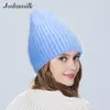 Joshuasilk Women's Angora Hat Zima na dzianina dla dziewczynki z lapą podwójną z podszewką12956