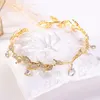 Headpieces Rose Gold Crystal Crown Bridal Hair Accessory Wedding Rhinestone Teardrop Leaf Tiara Headband Frontlet Bride Hair Jewelry