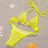 Błyszczący Rhinestone Biały Swimsuit Kobiety Sexy Bandaż Halterneck Trójkąt Push Up Bikini Zestaw Kobieta Mini Tiny Stringa Swimwear