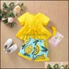 Klädsuppsättningar Baby Kids Baby, Maternity Girls Outfits Spädbarn Toddler Toppar + Citron Avokado Stberry Donut Fruit Print Shorts 2pcs / Set Fashion