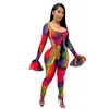 Spot Trend 2021 Hot Style European och American Women's Clothing Mesh Perspective Printing Long Horn Sleeve Suit Women