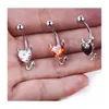 Little Devil Navel Ringar Zircon Heart Shape Piercing Smycken Navel Belly Button Ring NomBril för sexiga kvinnor Body Piercings