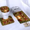 Weihnachtsbäume Kamin 3D Duschvorhang Badematten Toilettenvorleger Anti-Rutsch-Teppich Festival Dekor Frohe Weihnachten Badezimmer-Set F122393