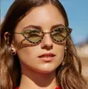 Frauen Vintage Marke Designer Sonnenbrille Cat Eye Dreieck Brillen Blenden Farbe Ozean Stück Punkt Bohrer Randlose Sonnenbrille