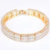 2 Rows Baguette Zircon Tennis Chain Bracelet Gold Color Copper Men039s Charms Hip Hop Fashion Jewelry9429577