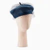 New Trendy Women Birdcage Veils French Beret Winter Denim Beret Hat Cap Lady Gatsby Style Caps Blue Black Adjustable Warm Beanie 22574600