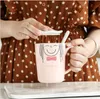 Tazze in ceramica di cartone animato, tazza di tendenza per personalità creativa di grande capacità con coperchio, bella tazza di acqua per uso domestico, coppia di tazze di caffè