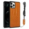 Étuis arrière antichoc en cuir véritable de crocodile de luxe avec lanière de ficelle pour iPhone 12 11 Pro Max XR XS X 7 8 Plus Mini Housse de protection de haute qualité