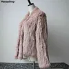 Winter Autumn Women Real Fur Coat Female Knitted Rabbit Coats Jacket Casual Thick Warm Fashion Slim Overcoat Clothing 211220