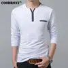 Coodrony Cotton T 셔츠 남자 스프링 가을 새로운 긴 소매 티셔츠 남자 Henry Collar 티 셔츠 남자 패션 캐주얼 탑 7617 LJ200827