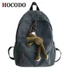 Feminino Hocodo Cor Sólida Classics Backpack Feminino Casual Moda Pingente Mochila Simples Ombro Mochila Para Meninas Adolescentes 202211