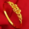 Bridal Bangle 18K Yellow Gold Filled Womens Bangle Bracelet With Flower Patterned